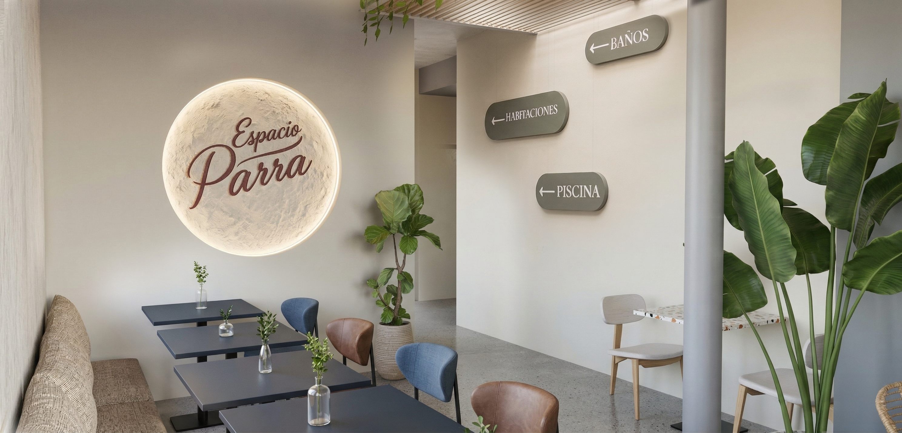 Dining room with directional signage