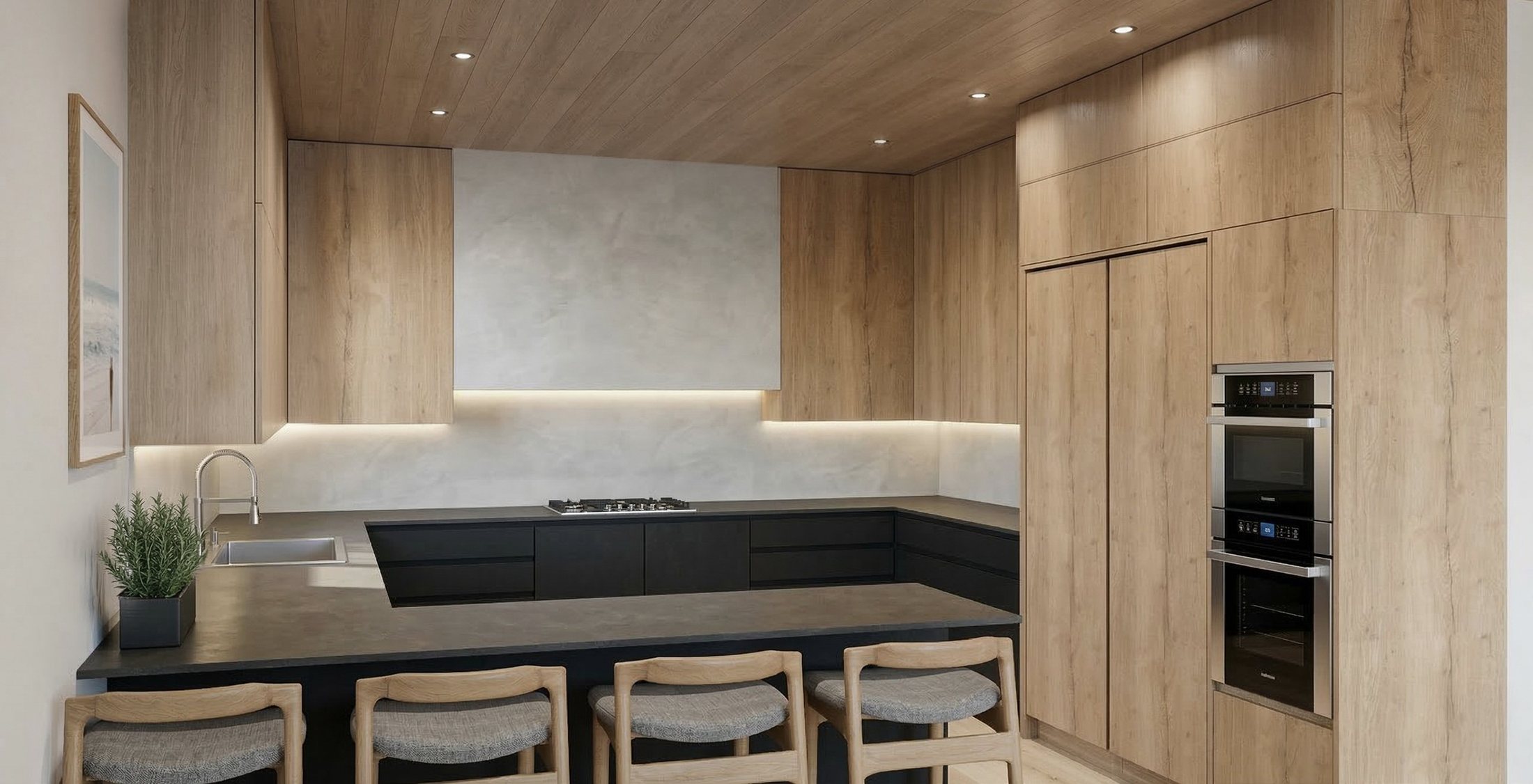 Kitchen detail in oak and charcoal