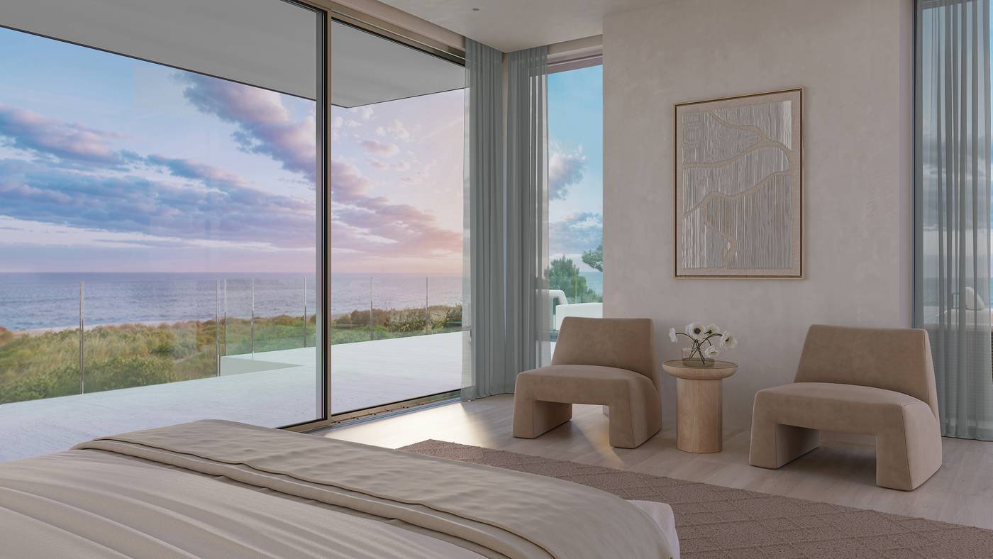 Primary bedroom at sunset